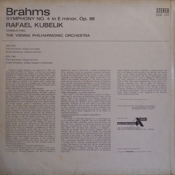 Johannes Brahms - Wiener Philharmoniker, Rafael Kubelik : Symphony No. 4 (LP, RE)