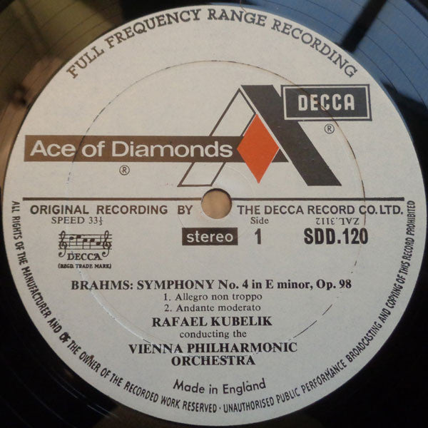 Johannes Brahms - Wiener Philharmoniker, Rafael Kubelik : Symphony No. 4 (LP, RE)