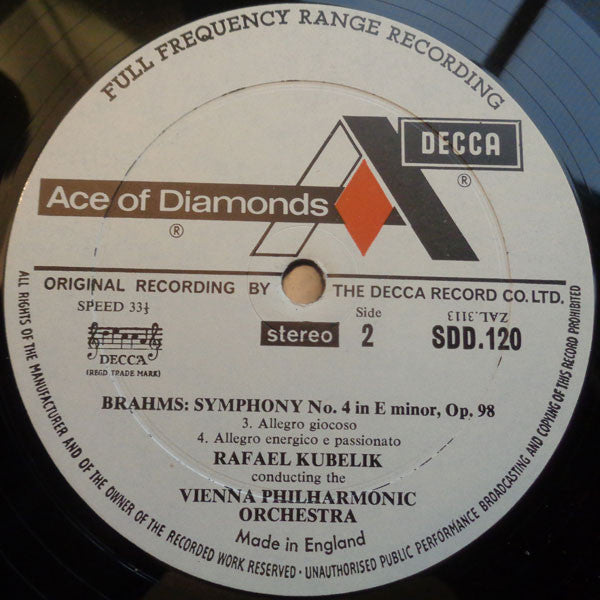 Johannes Brahms - Wiener Philharmoniker, Rafael Kubelik : Symphony No. 4 (LP, RE)