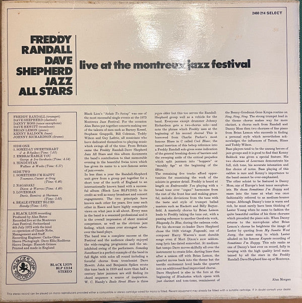 Freddy Randall Dave Shepherd Jazz All Stars : Live At The Montreux Jazz Festival (LP, Album)