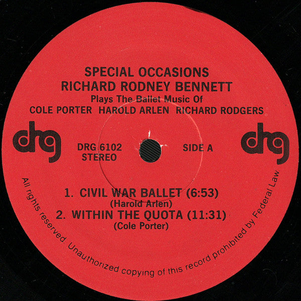 Richard Rodney Bennett, Cole Porter, Harold Arlen, Richard Rodgers : Special Occasions: Richard Rodney Bennett Plays The Ballet Music Of Cole Porter, Harold Arlen & Richard Rodgers (LP)