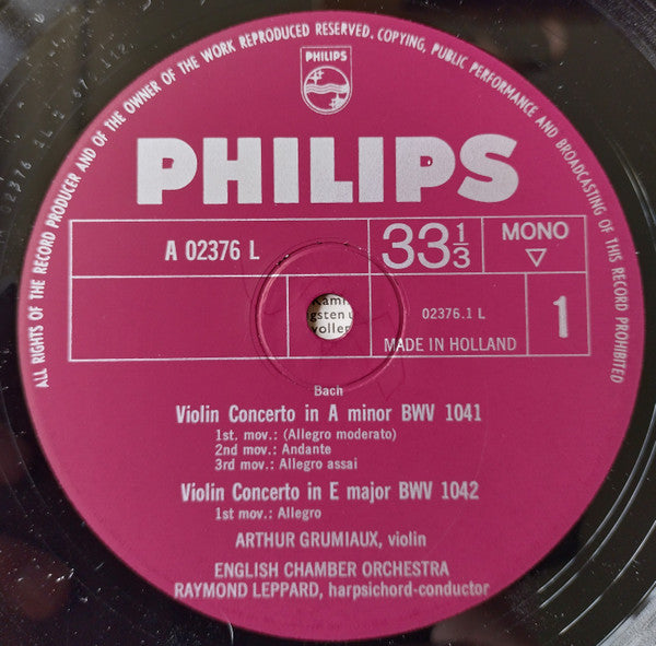 Johann Sebastian Bach / Joseph Haydn - Arthur Grumiaux, Raymond Leppard, English Chamber Orchestra : Violinkonzerte BWV 1041 & 1042 / Violinkonzerte C-Dur (LP, Mono)