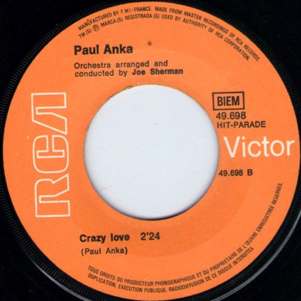 Paul Anka : Diana / Crazy Love (7", Single, RE)