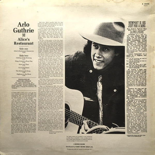 Arlo Guthrie : Alice's Restaurant (LP, Album, RE)