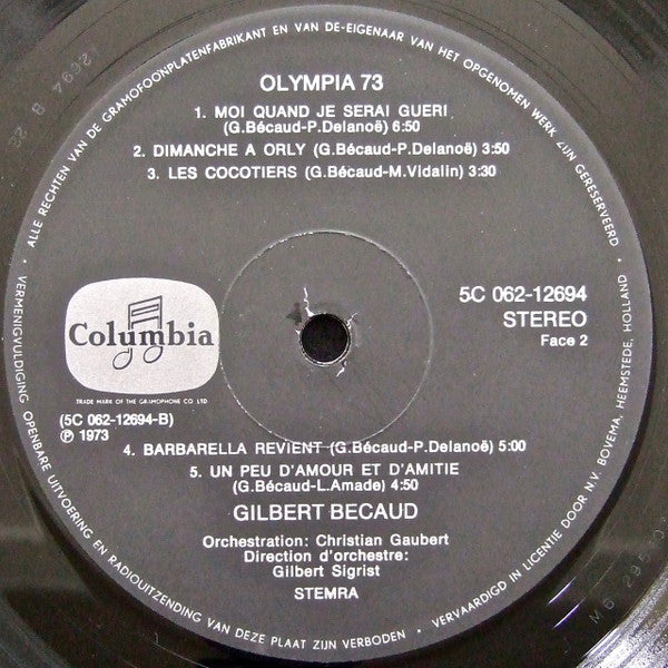 Gilbert Bécaud : Olympia 73 (Enregistrement Public) (LP, Album)
