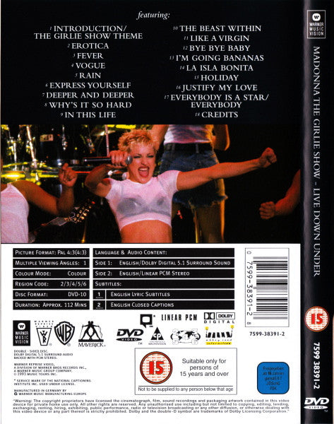 Madonna : The Girlie Show - Live Down Under (DVD-V, D/Sided, Copy Prot., RP)