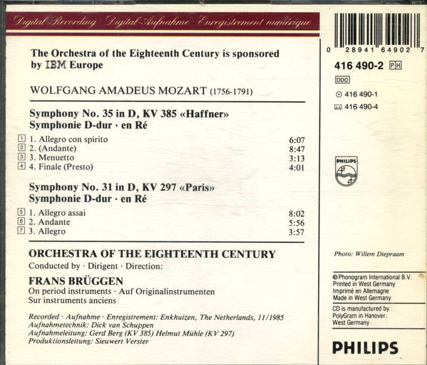 Wolfgang Amadeus Mozart, Frans Brüggen, Orchestra Of The 18th Century : Symphonies No 31 "Paris", No 35 "Haffner" (CD)