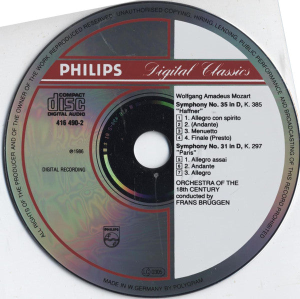Wolfgang Amadeus Mozart, Frans Brüggen, Orchestra Of The 18th Century : Symphonies No 31 "Paris", No 35 "Haffner" (CD)