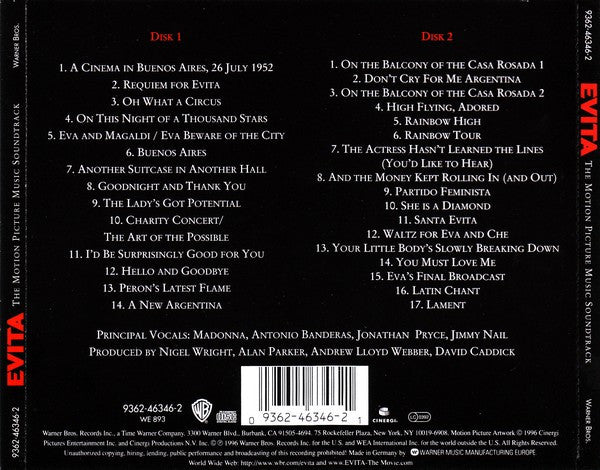 Andrew Lloyd Webber And Tim Rice : Evita (The Motion Picture Music Soundtrack) (2xCD, Album)