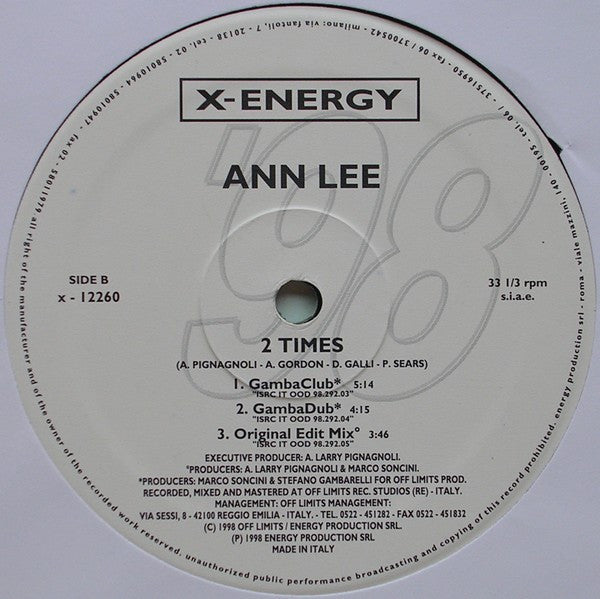 Ann Lee : 2 Times (12")