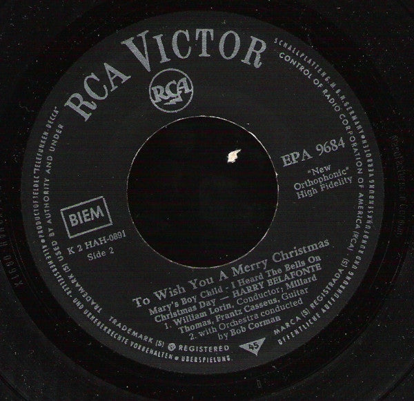 Harry Belafonte : To Wish You A Merry Christmas (7", EP)