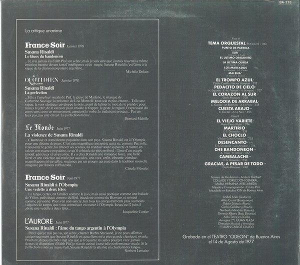 Susana Rinaldi : En Vivo (LP, Album)