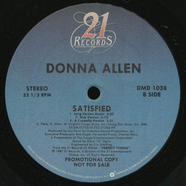 Donna Allen : Satisfied (12", Promo)