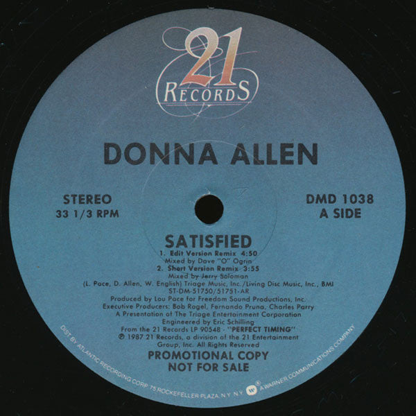Donna Allen : Satisfied (12", Promo)
