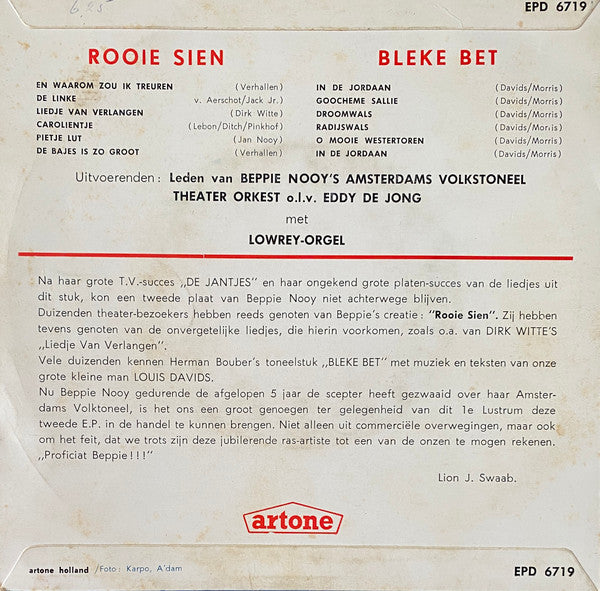 Beppie Nooy's Amsterdams Volkstoneel : "Rooie Sien" En "Bleke Bet" (7", EP)