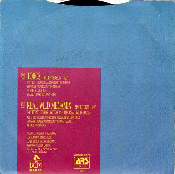 Raúl Orellana : Toros (The Remix) / Real Wild Megamix (7")