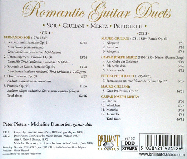 Peter Pieters, Micheline Dumortier : Romantic Guitar Duets (2xCD, Album, Comp)