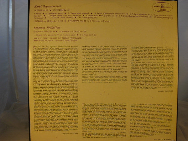 Karol Szymanowski, Sergei Prokofiev : 12 Studies Op.33/ IV Sonata C-moll Op.29 (LP)