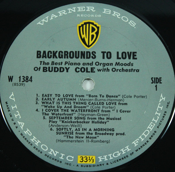 Buddy Cole : Backgrounds To Love (LP, Album, Mono)