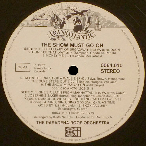 The Pasadena Roof Orchestra : The Show Must Go On (LP, Album, Gat)