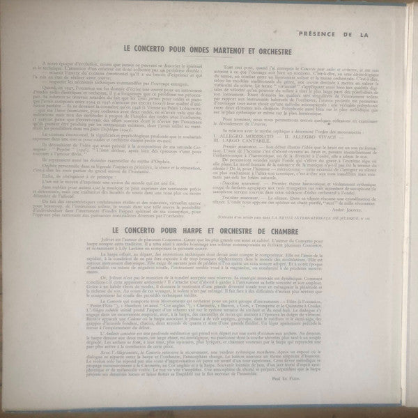 André Jolivet / Lily Laskine / Ginette Martenot : Concerto Pour Ondes Martenot Et Orchestre / Concerto Pour Harpe  Et Orchestre De Chambre (LP, Gat)