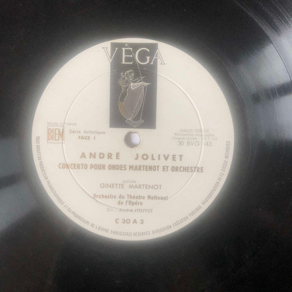André Jolivet / Lily Laskine / Ginette Martenot : Concerto Pour Ondes Martenot Et Orchestre / Concerto Pour Harpe  Et Orchestre De Chambre (LP, Gat)