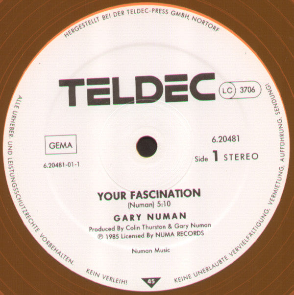 Gary Numan : Your Fascination (12", Maxi, Ora)