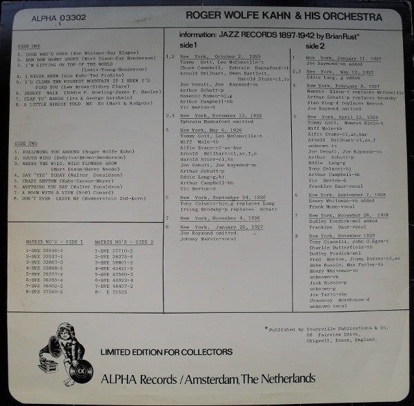 Roger Wolfe Kahn And His Orchestra : 16 Original 1925-'29 Recordings (LP, Comp)