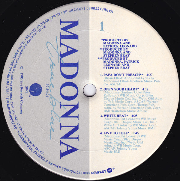 Madonna : True Blue (LP, Album)
