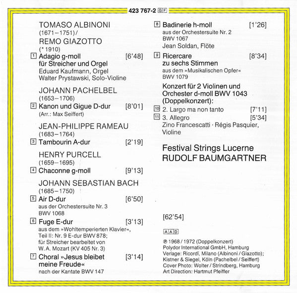 Festival Strings Lucerne, Rudolf Baumgartner : Adagio - Zauber des Barock (CD)