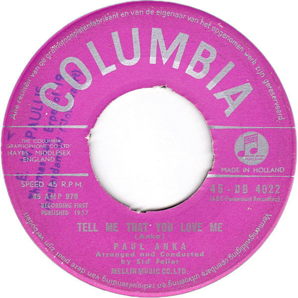 Paul Anka : I Love You, Baby / Tell Me That You Love Me (7", Single)