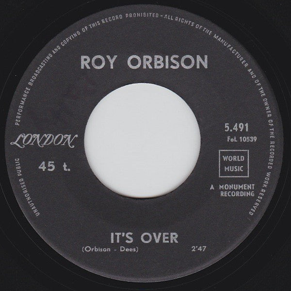 Roy Orbison : It's Over (7", Single)