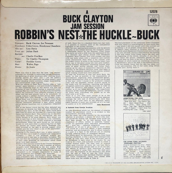 Buck Clayton : "Robbin's Nest - The Huckle-Buck" A Buck Clayton Jam Session (LP, Album, Fli)