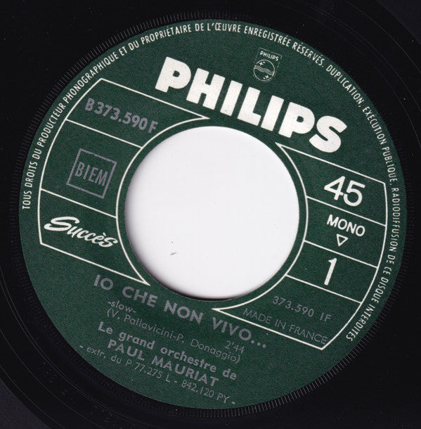 Le Grand Orchestre De Paul Mauriat : Io Che Non Vivo /  It's Not Unusual (7", Single, Mono, Jukebox)