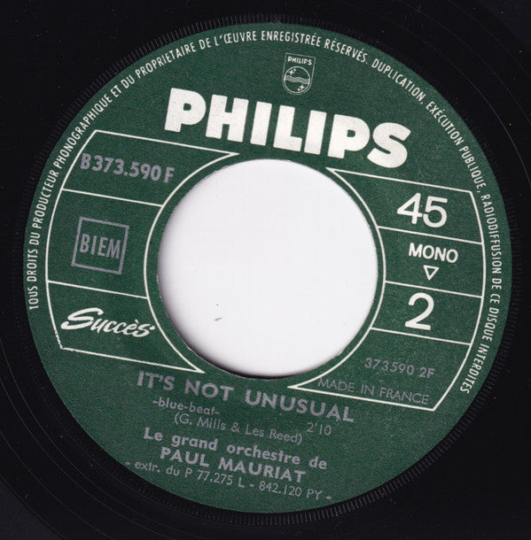 Le Grand Orchestre De Paul Mauriat : Io Che Non Vivo /  It's Not Unusual (7", Single, Mono, Jukebox)
