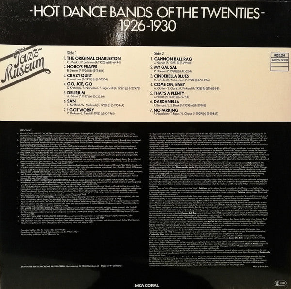 Various : Hot Dance Bands Of The Twenties 1926-1930 (Instrumentals) (LP, Comp, Mono)