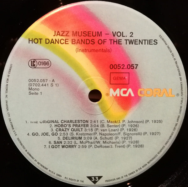 Various : Hot Dance Bands Of The Twenties 1926-1930 (Instrumentals) (LP, Comp, Mono)