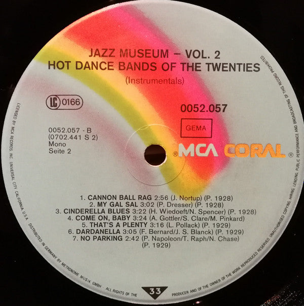 Various : Hot Dance Bands Of The Twenties 1926-1930 (Instrumentals) (LP, Comp, Mono)