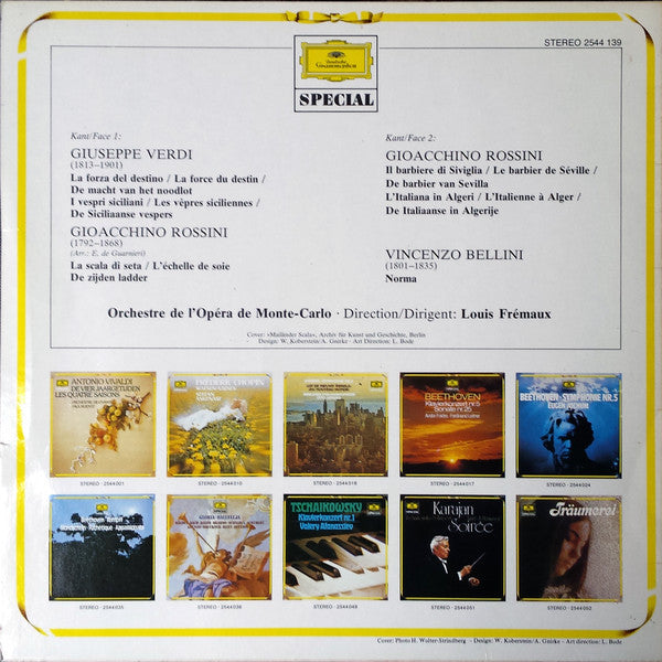 Giuseppe Verdi, Gioacchino Rossini, Vincenzo Bellini, Louis Frémaux, Orchestre National De L'Opéra De Monte-Carlo : Italiaanse Ouvertures - Ouvertures Italiennes (LP, Comp, RE)