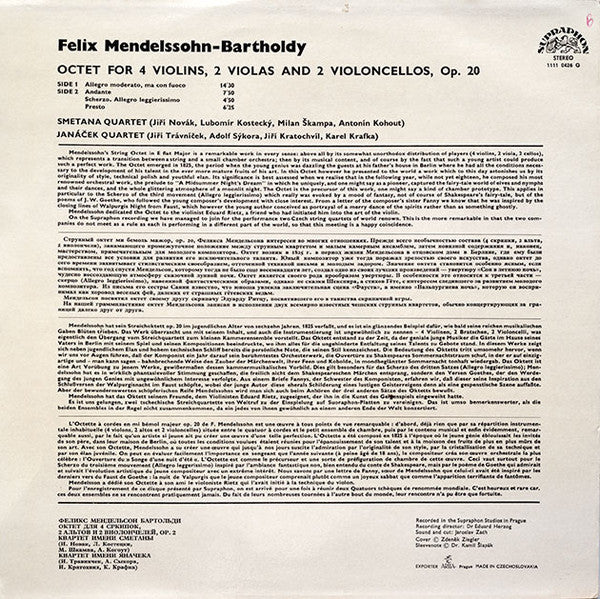 Janáček Quartet, Smetana Quartet, Felix Mendelssohn-Bartholdy : Octet For Strings (LP)