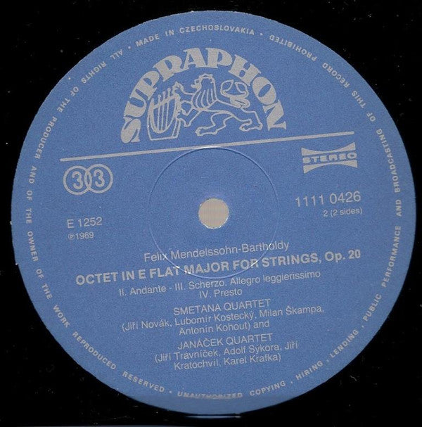 Janáček Quartet, Smetana Quartet, Felix Mendelssohn-Bartholdy : Octet For Strings (LP)