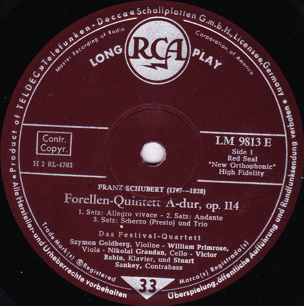 Franz Schubert, The Festival Quartet : Forellen-Quintett A-Dur, Op.114 (10", Album)