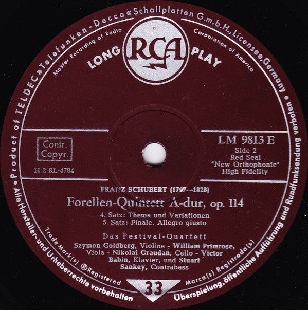 Franz Schubert, The Festival Quartet : Forellen-Quintett A-Dur, Op.114 (10", Album)