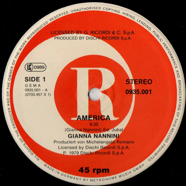 Gianna Nannini : America (12", Maxi)