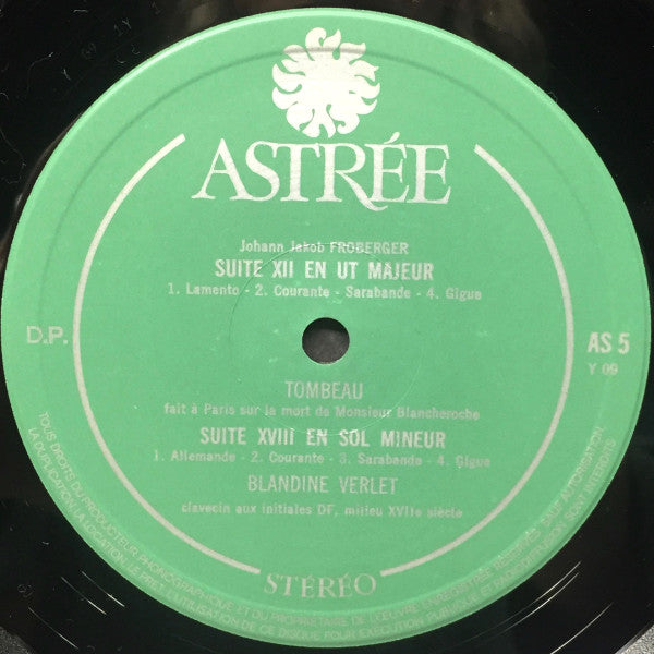 Blandine Verlet, Johann Jakob Froberger : Suittes de Clavessin (LP)