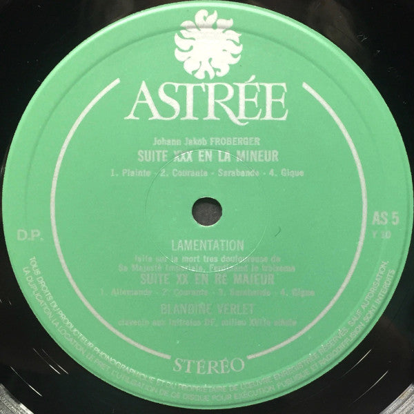 Blandine Verlet, Johann Jakob Froberger : Suittes de Clavessin (LP)