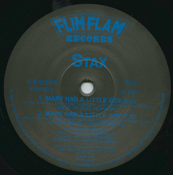 Stax : Mary Had A Little Boy (Hyper Remix) (12")