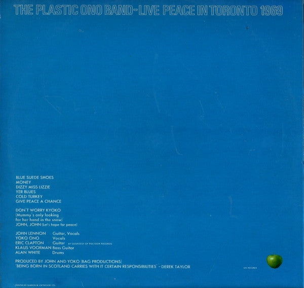 The Plastic Ono Band : Live Peace In Toronto 1969 (LP, Album, Lab)