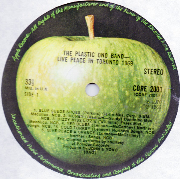 The Plastic Ono Band : Live Peace In Toronto 1969 (LP, Album, Lab)