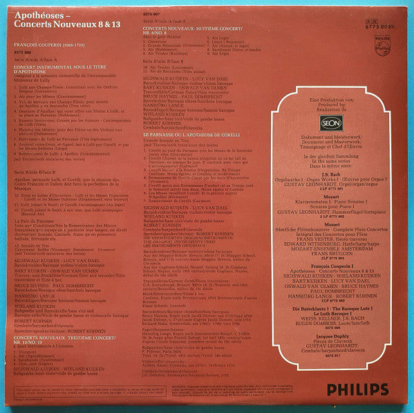 François Couperin - Sigiswald Kuijken • Wieland Kuijken • Barthold Kuijken : L'Apothéose Á La Memorie De Lully / L'Apothéose De Corelli / Concerts Nouveaux 8 & 13 (2xLP)